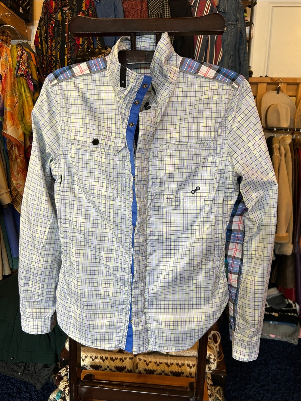 Reversible Lululemon Light Blue Plaid Button-Up jacket with Blue Trim